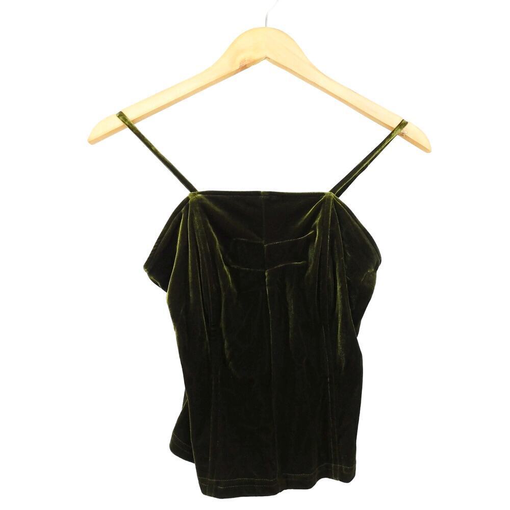 Tempus Vintage Velvet Camisole Corset Tank Top Goblincore Olive Green Size Small